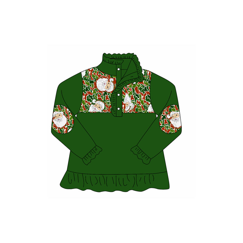 Red green camo santa ruffle girls Christmas pullover