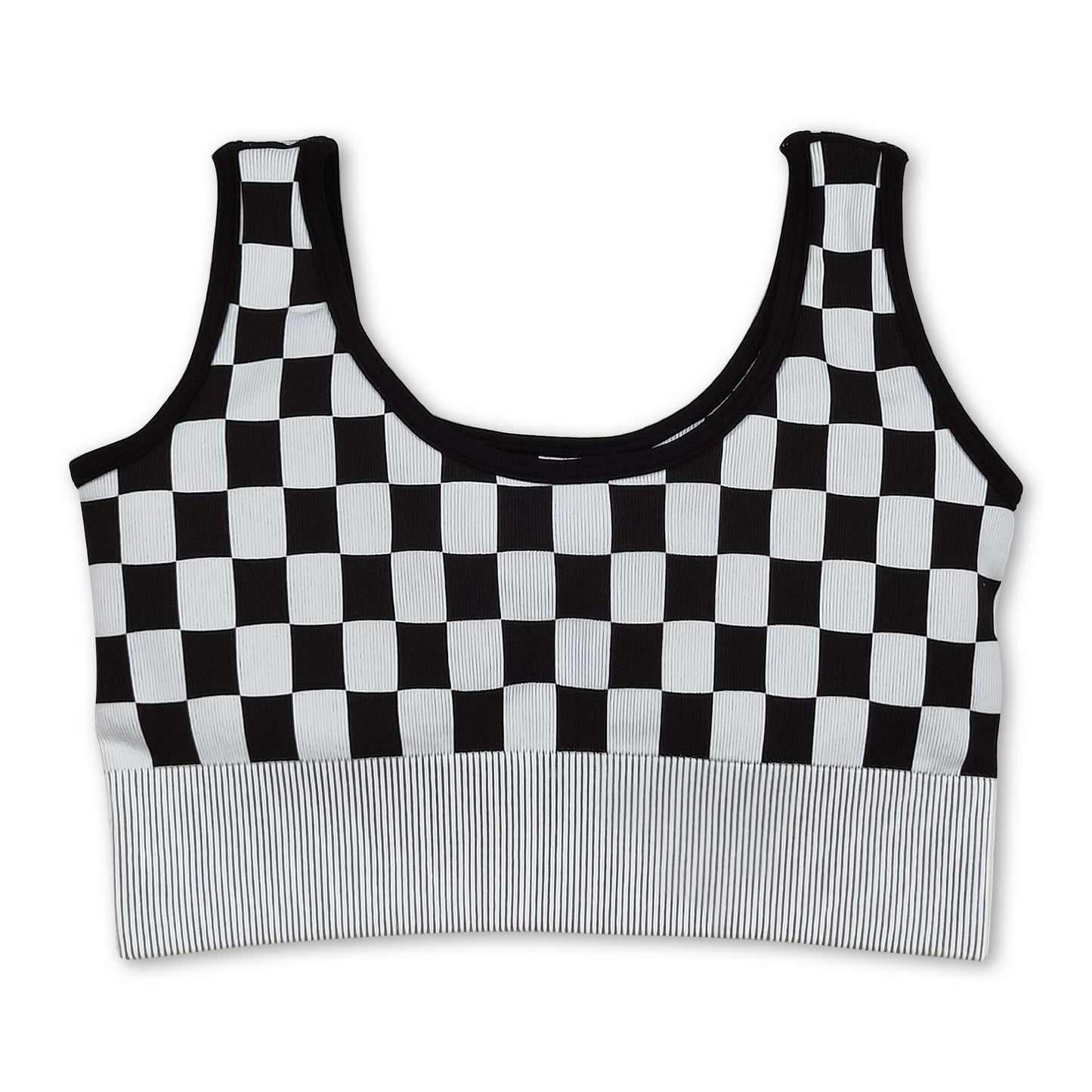Black plaid sleeveless adult women activewear top