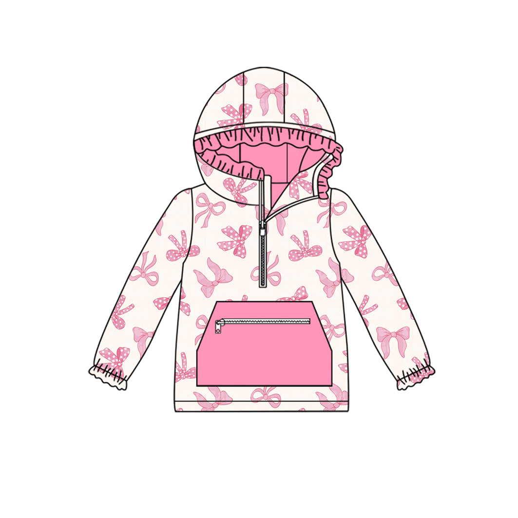 Pink polka dots bow pocket zipper toddler girls hoodie