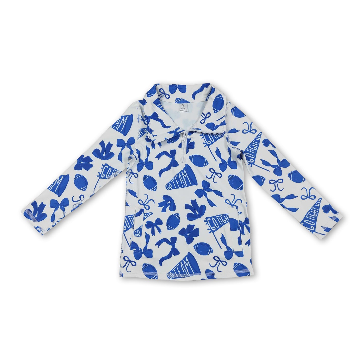 Blue bow football go team kids girls activewear top
