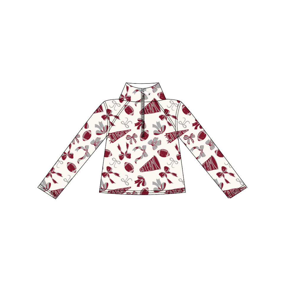 Maroon bow football go team kids girls activewear top