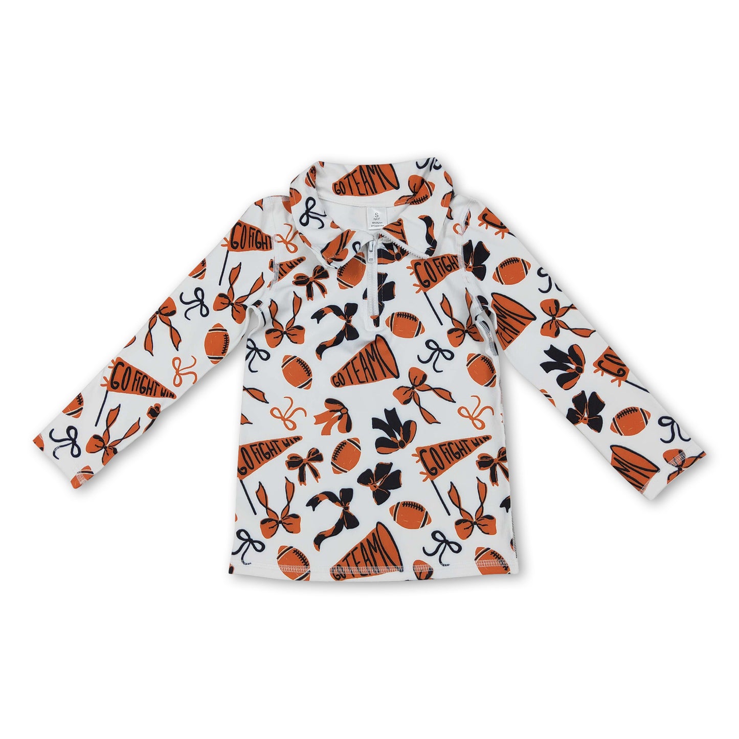 Orange bow football go team kids girls activewear top