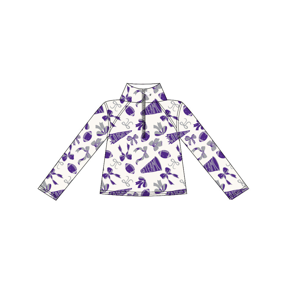 Purple bow football go team kids girls activewear top