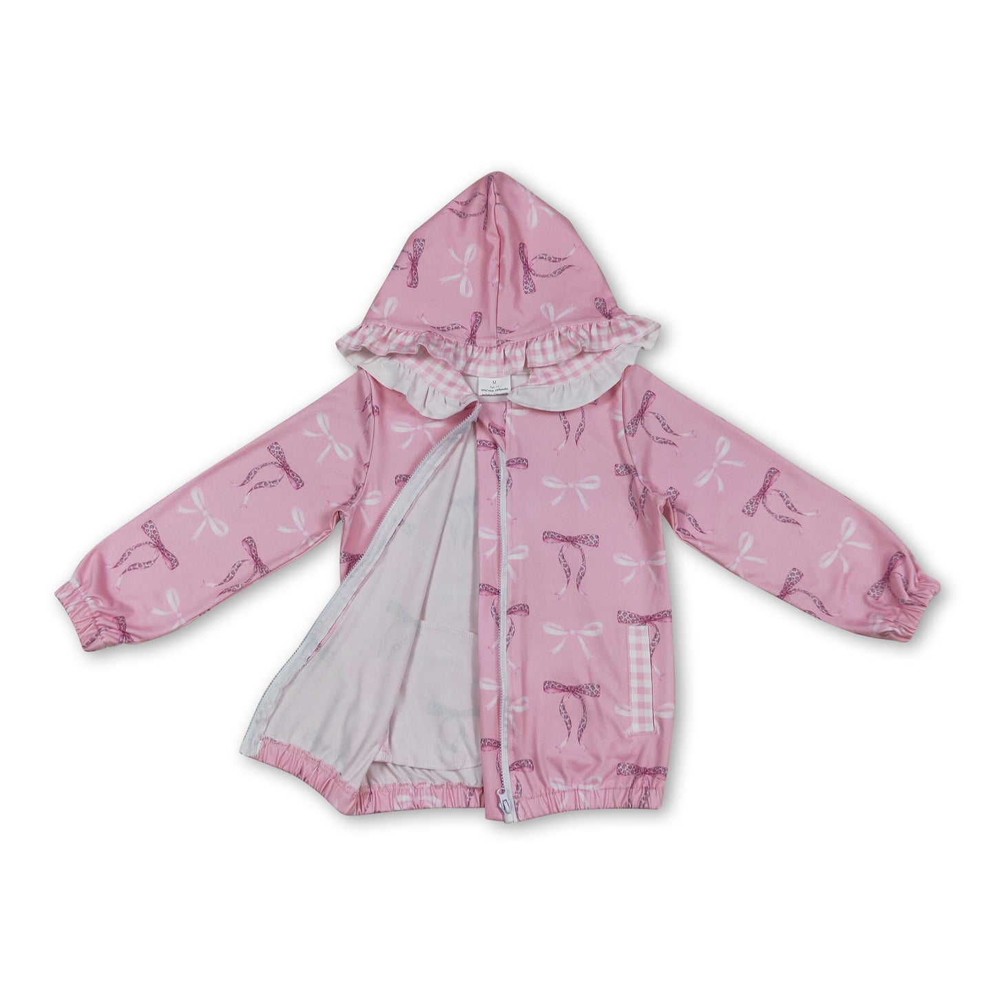 Pink bows plaid ruffle kids girls hooded jacket
