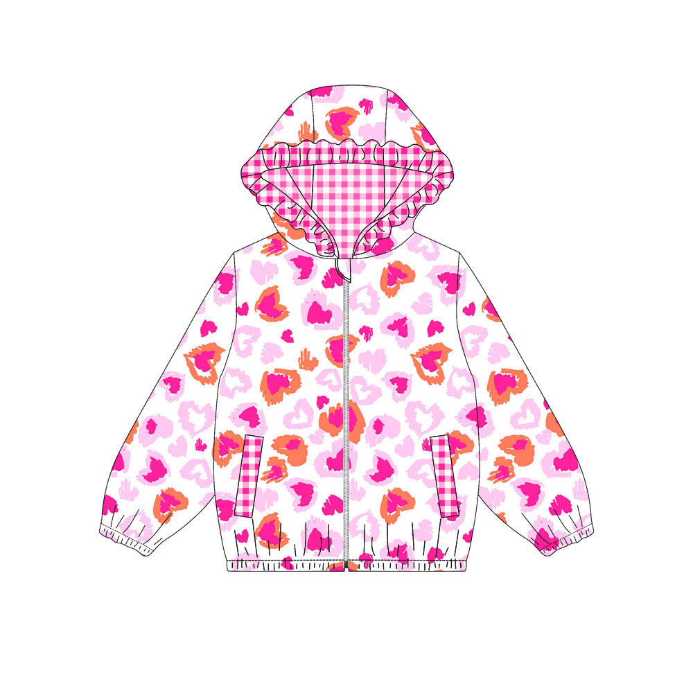 Heart plaid ruffle kids girls valentine's hooded jacket