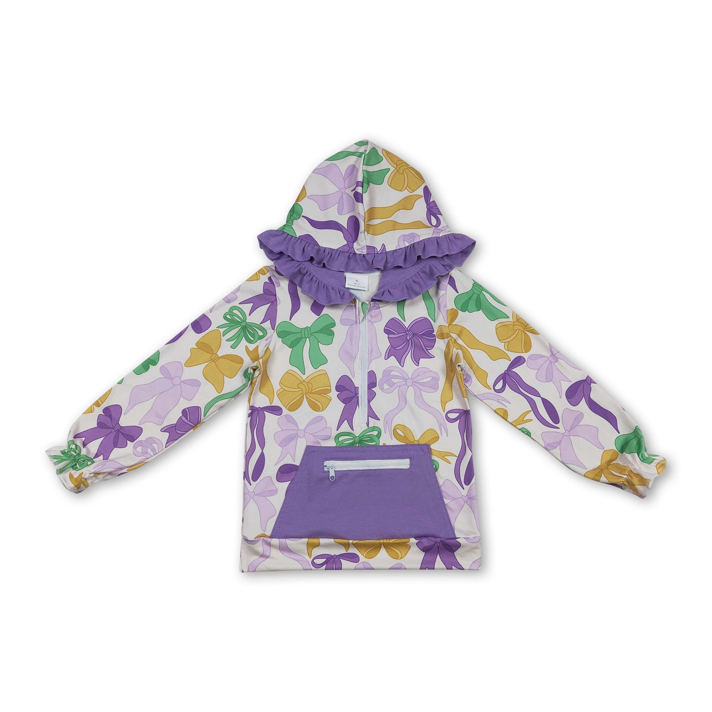 Purple yellow green bows kids girls Mardi Gras pullover