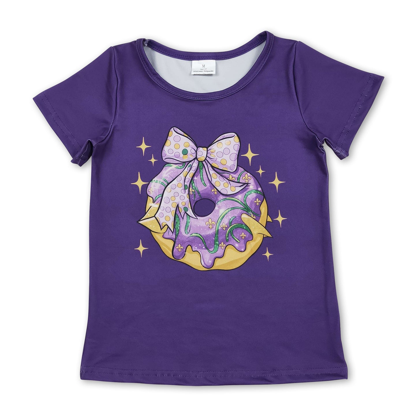 Short sleeves purple bow donut kids girls summer top