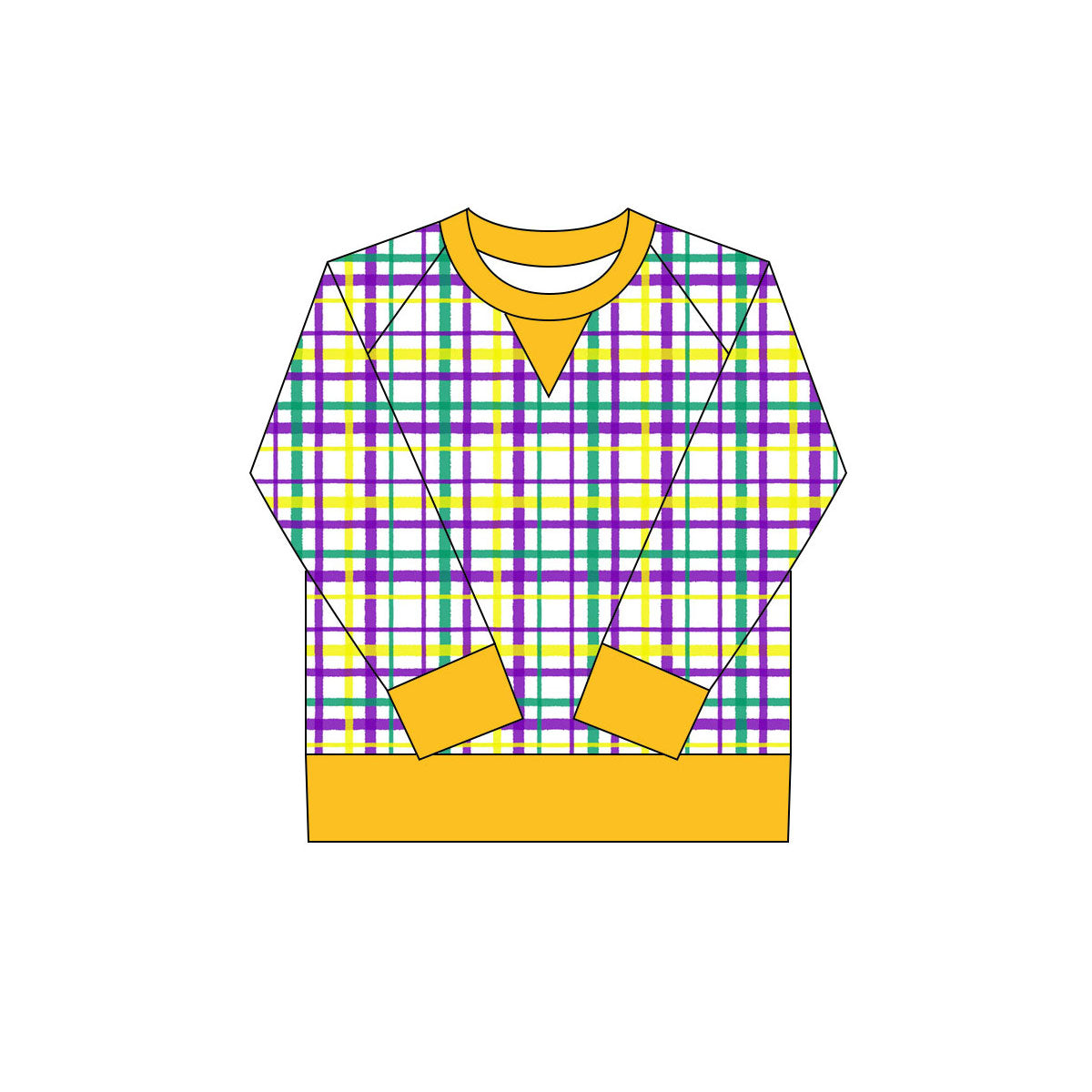 long sleeve purple yellow green plaid kids girls mardi gras top