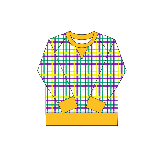 long sleeve purple yellow green plaid kids girls mardi gras   top