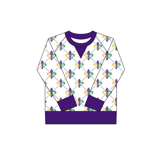 long sleeve purple green yellow crab kids girls mardi gras yoga top