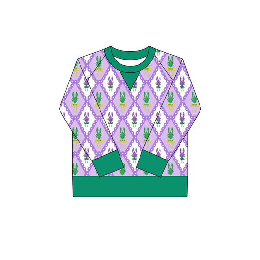 long sleeve purple green yellow pattern kids girls mardi gras yoga top