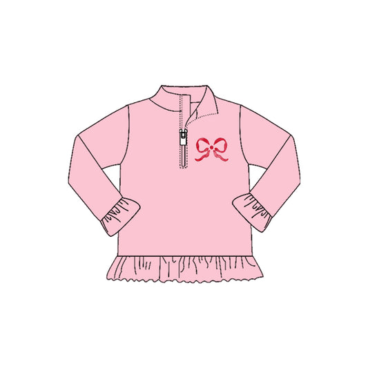 pink bows kids girls zipper pullover