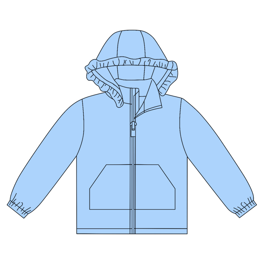 Long sleeves blue solid zipper pocket girl hoodie