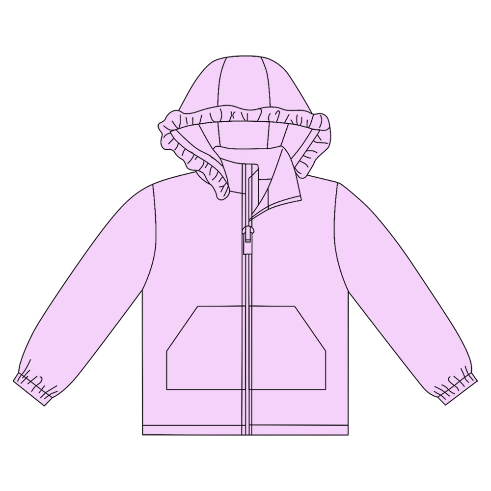 Long sleeves pink purple solid zipper pocket girl hoodie