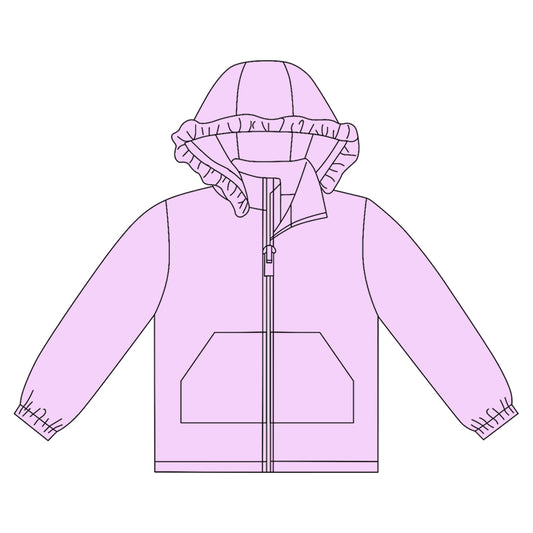 Long sleeves pink purple solid zipper pocket girl hoodie