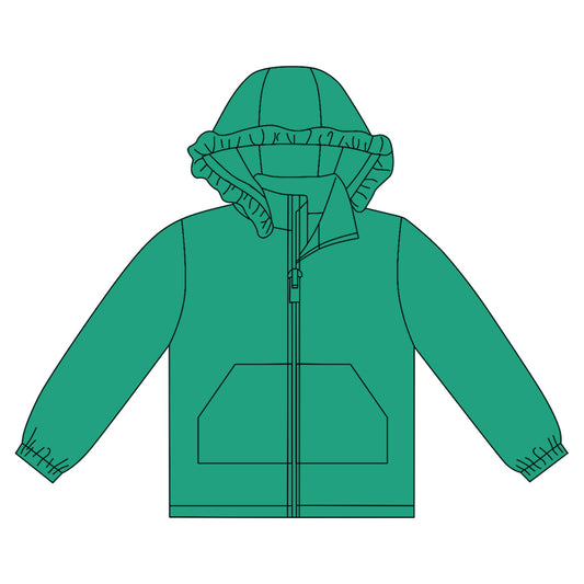 Long sleeves cyan solid zipper pocket girl hoodie