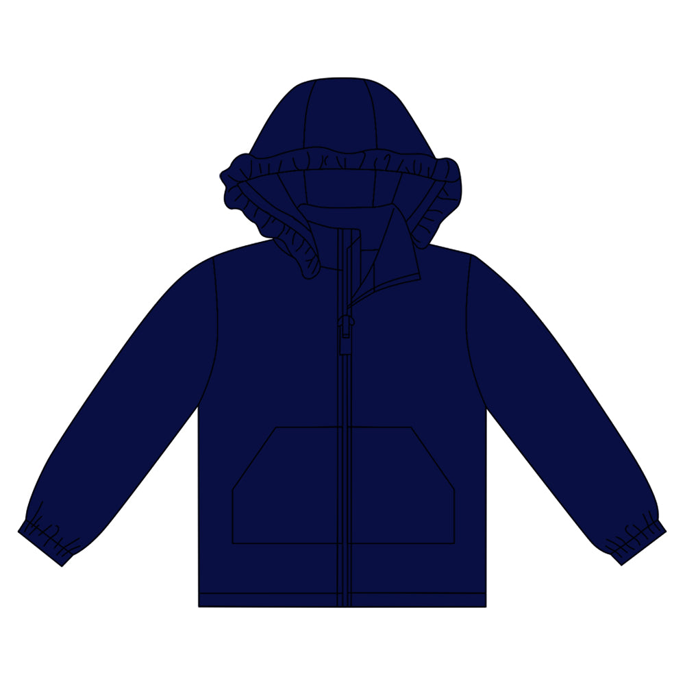 Long sleeves navy solid zipper pocket girl hoodie