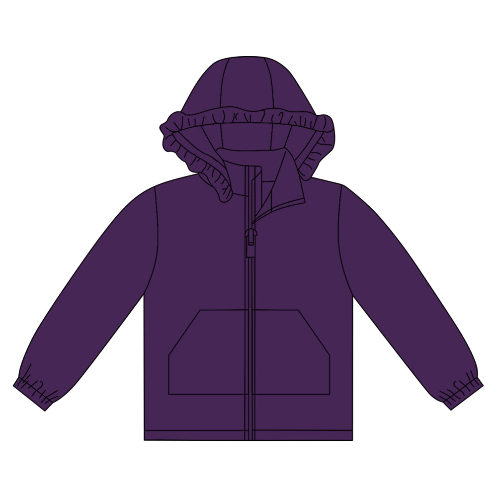 Long sleeves purple solid zipper pocket girl hoodie