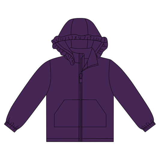 Long sleeves purple solid zipper pocket girl hoodie