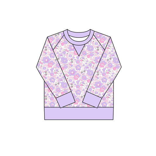 small purple flowers print yoga girl long sleeve  top