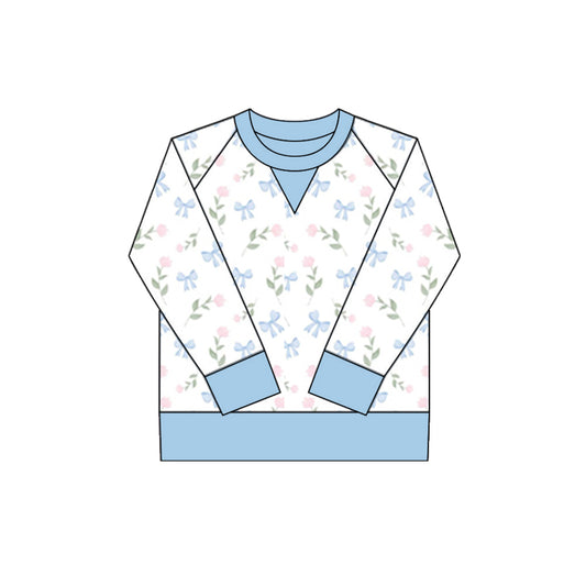 small flowers  print yoga girl long sleeve blue top