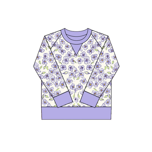 small flowers print yoga girl long sleeve purple top