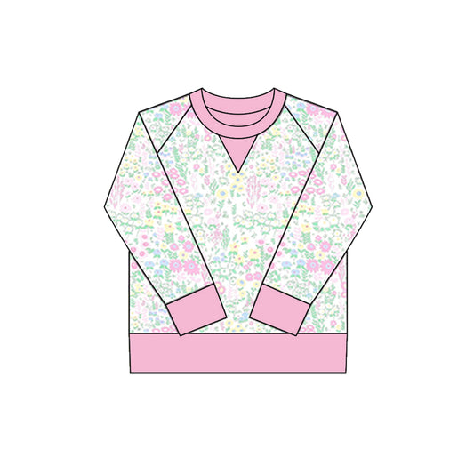 small flowers print yoga girl long sleeve pink top