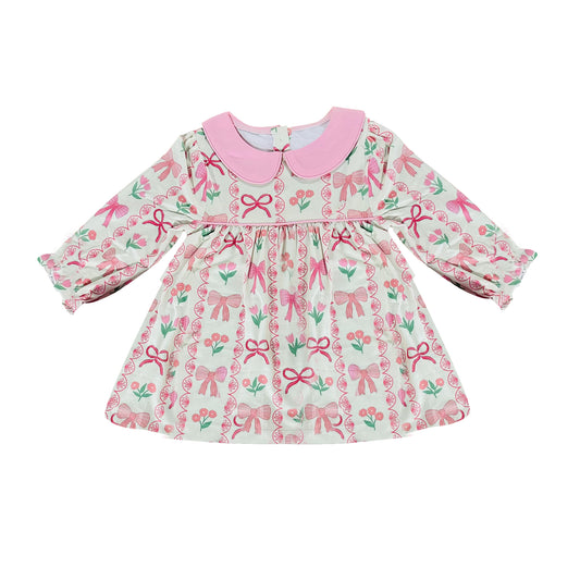 long sleeves pink bows kids girls summer top