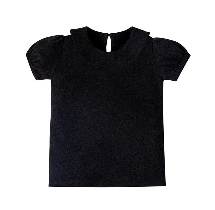 black solid print yoga girl top