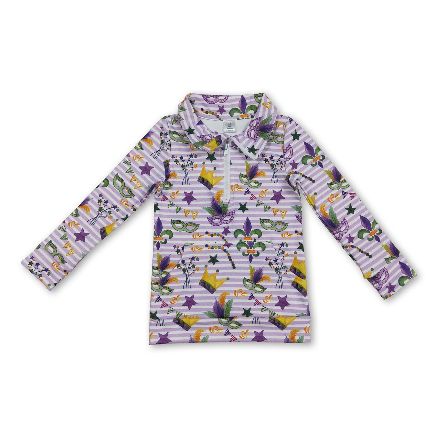 Lavender stripe crown kids girls Mardi Gras active pullover