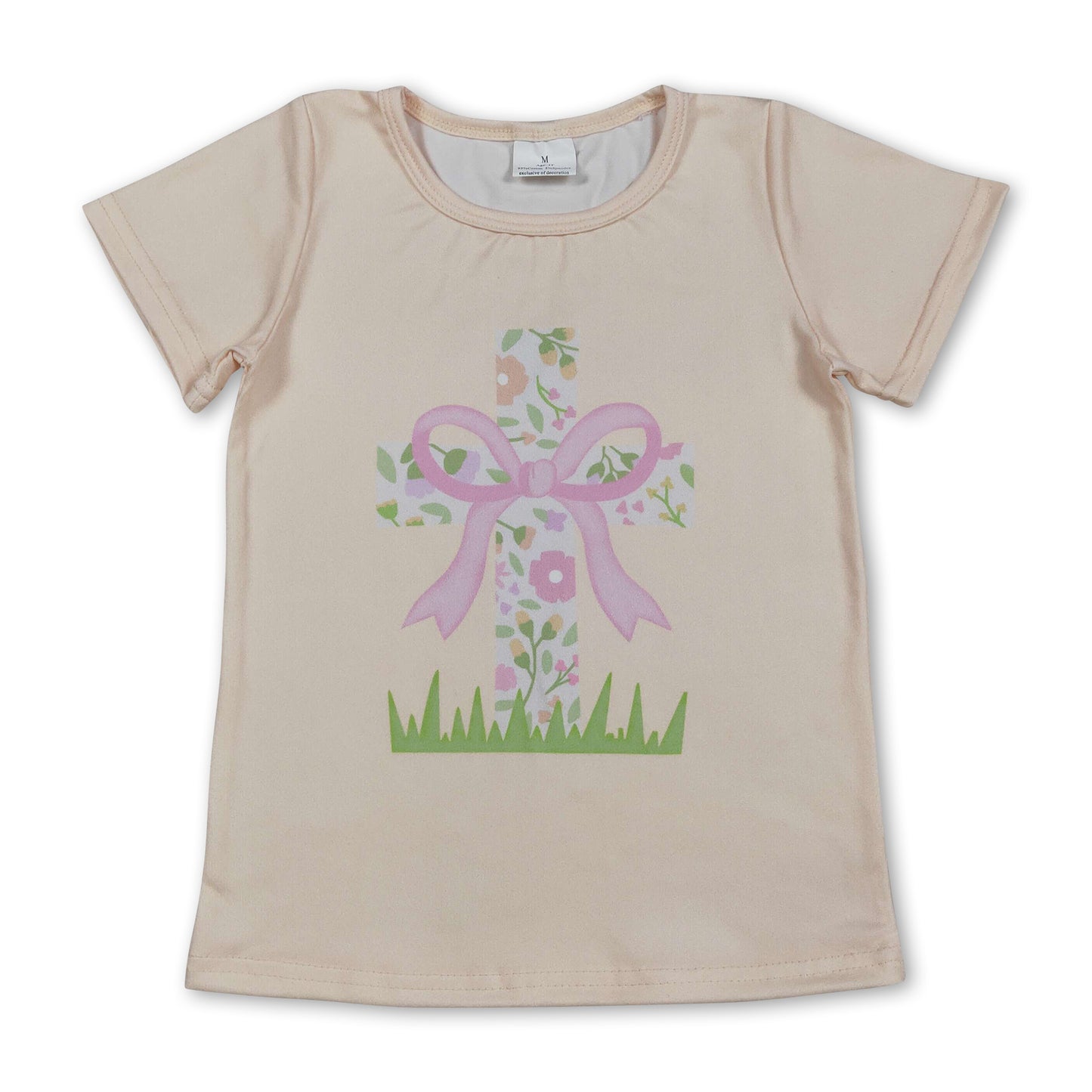 Short sleeves floral cross bow baby girls Easter shirt