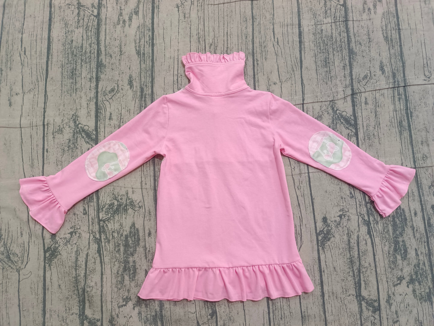 Pink long sleeves ruffle golf plaid baby girls pullover