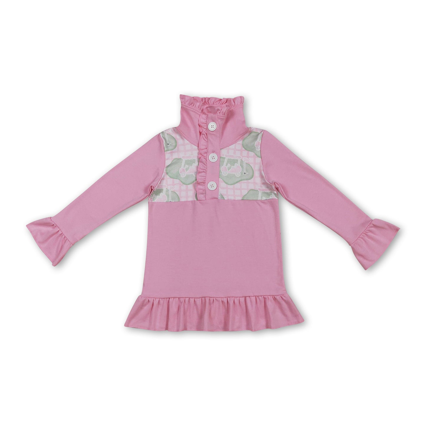 Pink long sleeves ruffle golf plaid baby girls pullover
