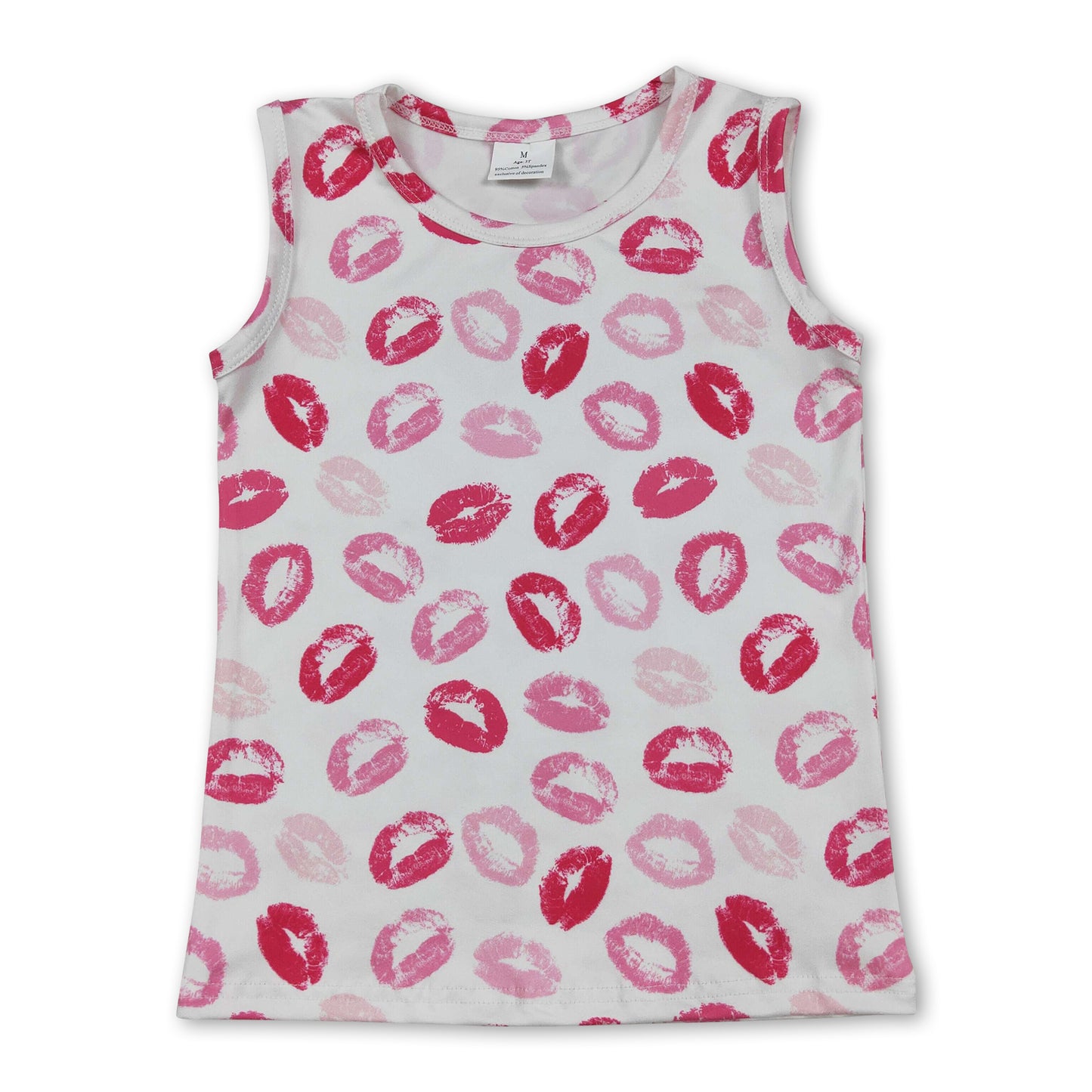 Sleeveless lips kids girls Valentine's shirt