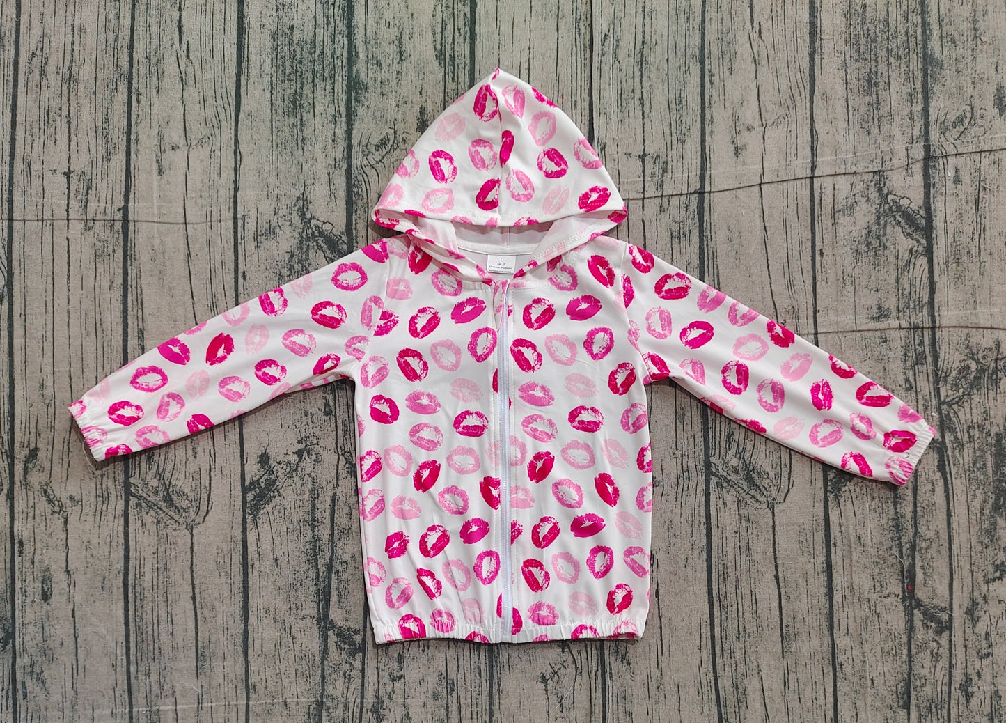 Long sleeves pink lip full zipper kids girls hooded jacket