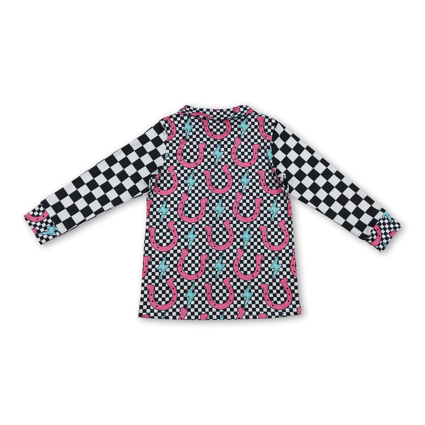 Black plaid thunder western kids button down shirt