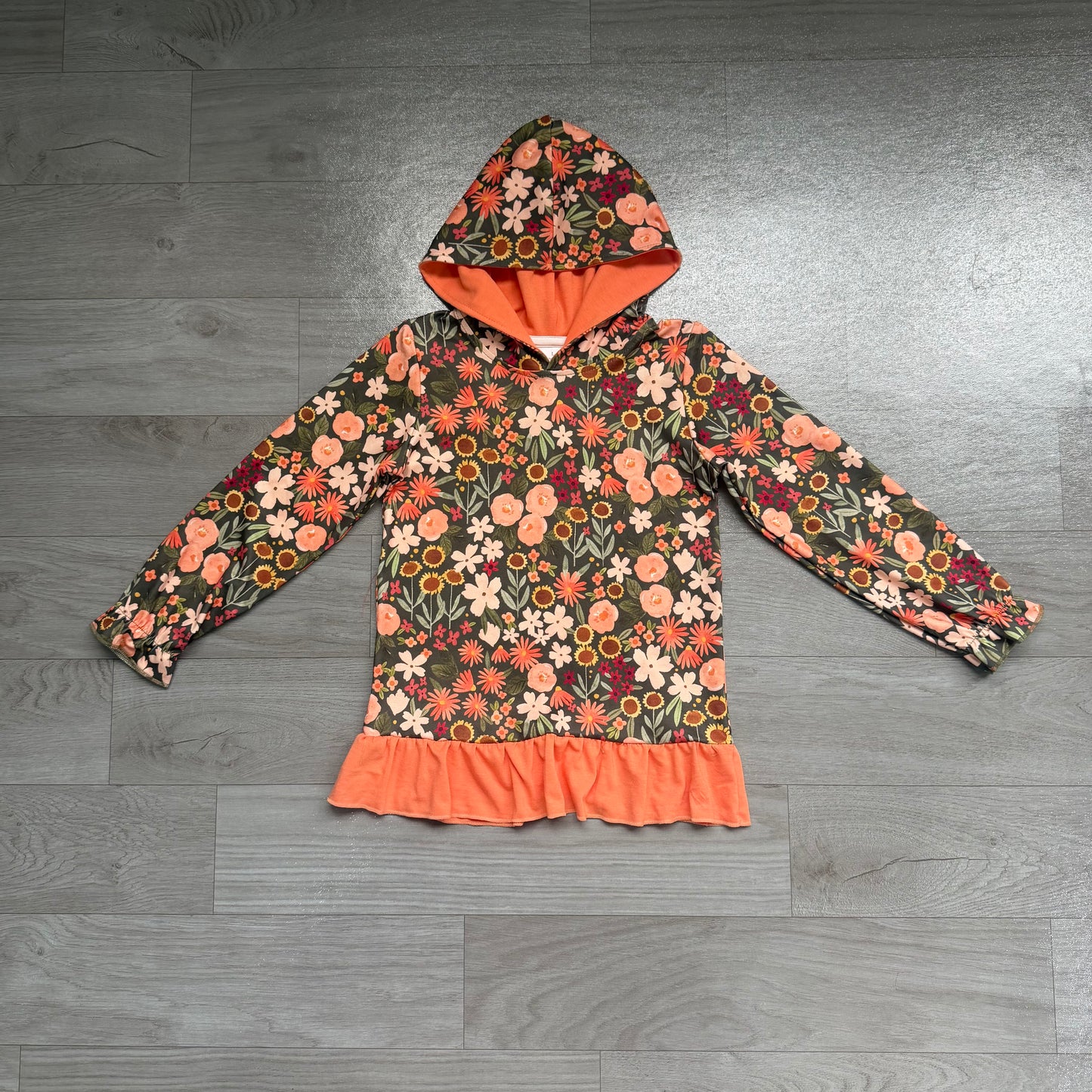 Long sleeves ruffle floral girls fall hoodie