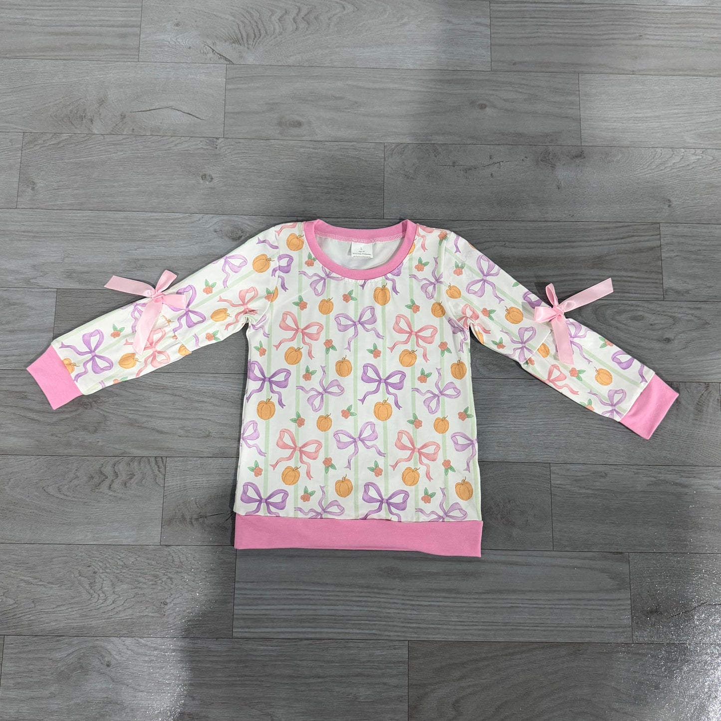 Pink purple bow pumpkin kids girls fall shirt