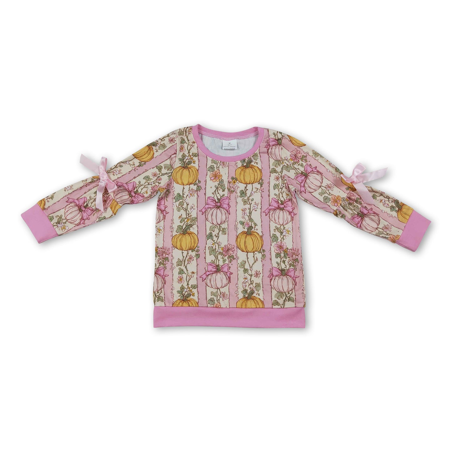 Long sleeves bow pumpkin kids girls fall shirt