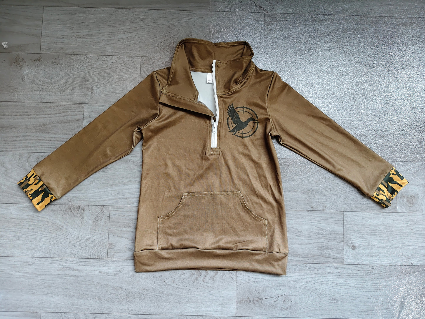 Camo long sleeves duck kids pocket zipper pullover