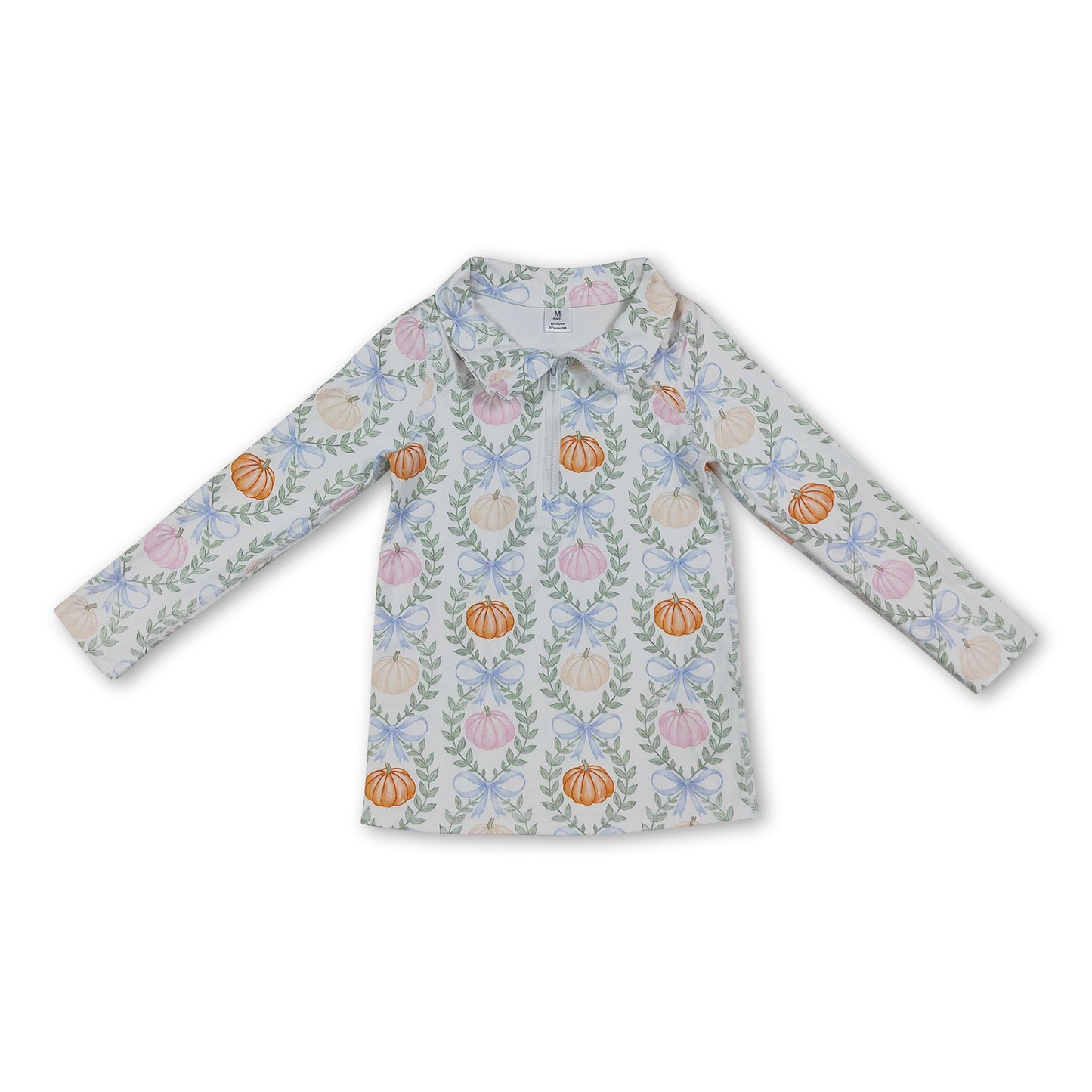 Long sleeves pumpkin bow kids girls activewear top