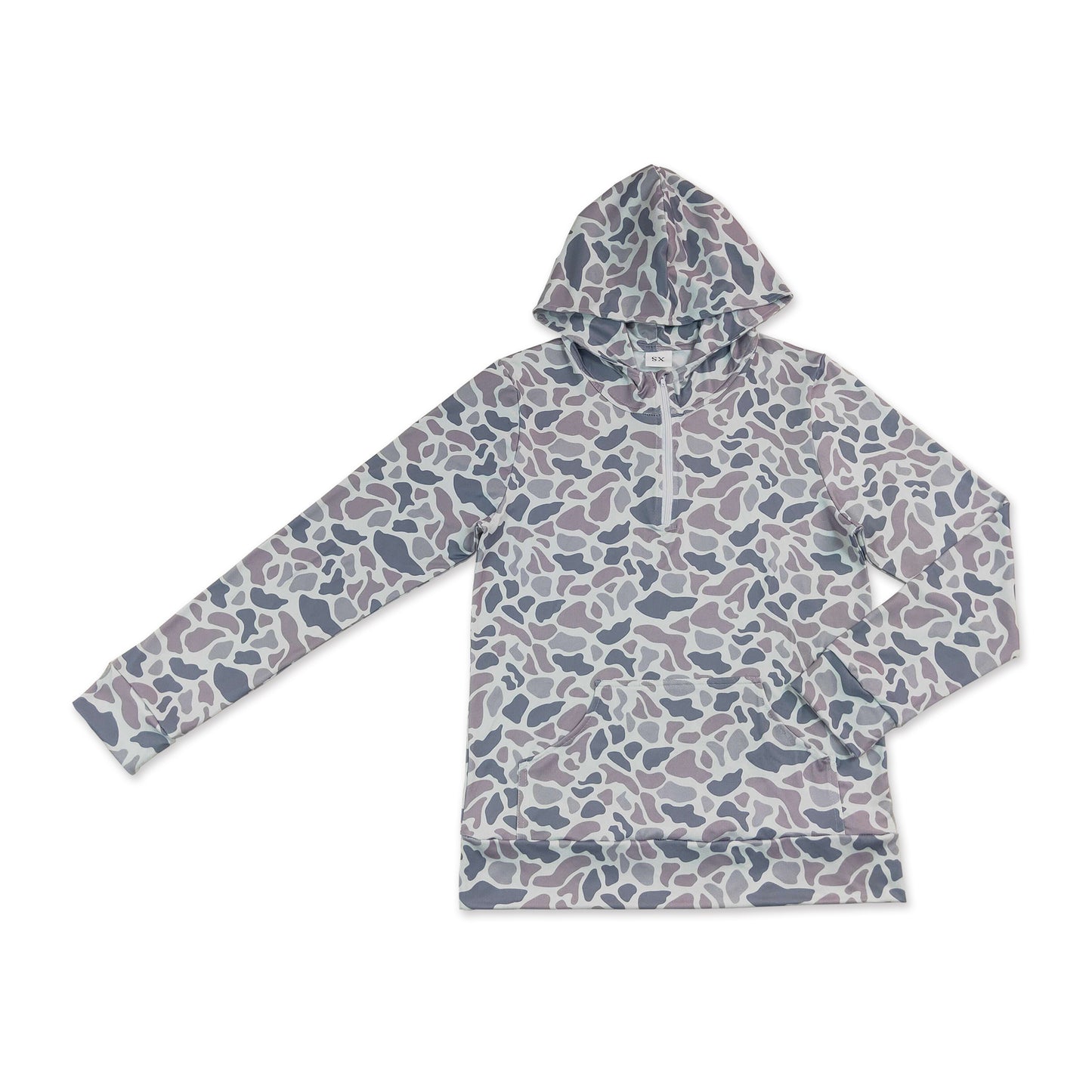 Long sleeves grey camo pocket adult women zipper hoodie