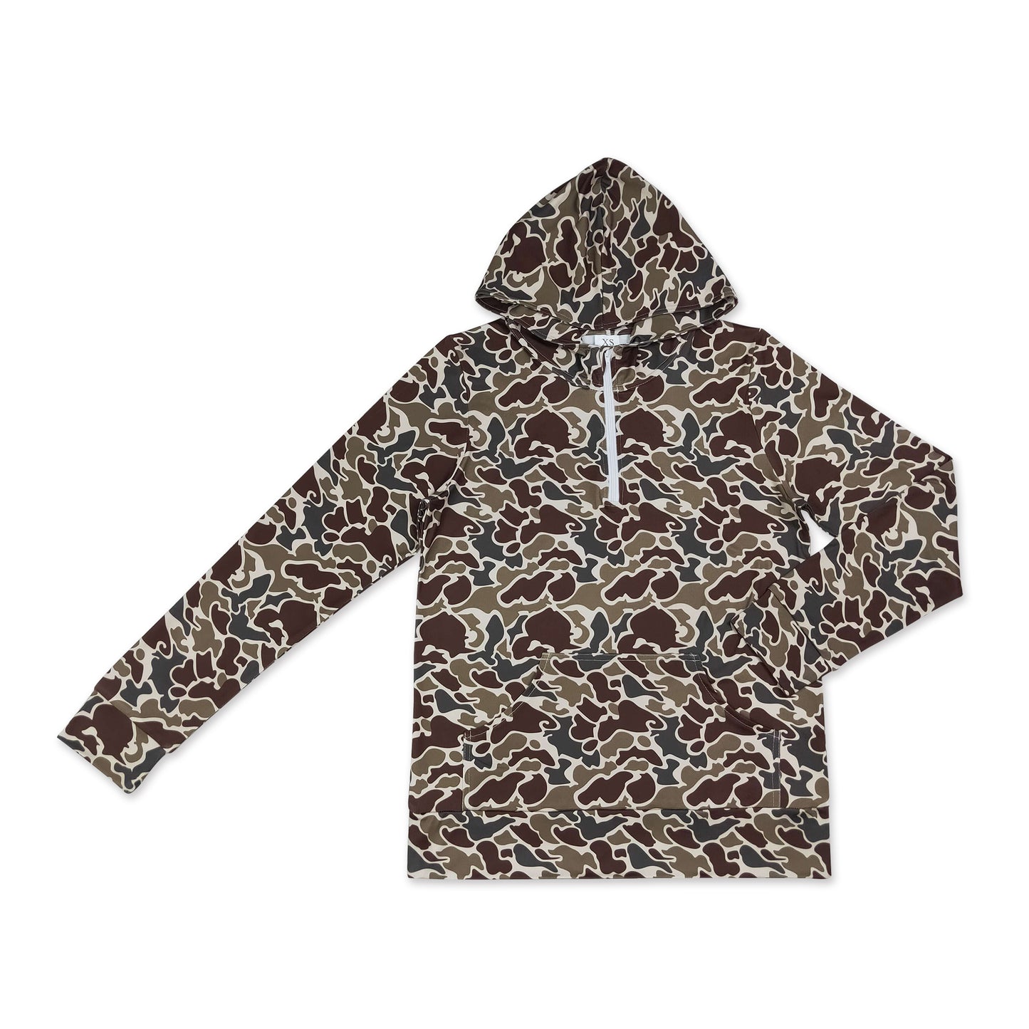 Long sleeves dark brown camo pocket adult women zipper hoodie