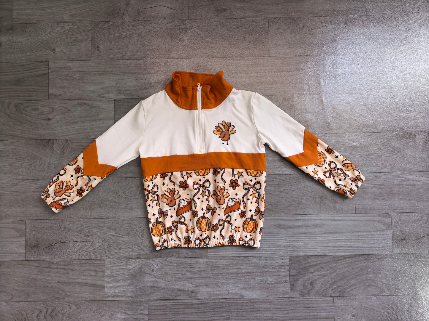 Turkey pumpkin pie bow girls Thanksgiving pullover