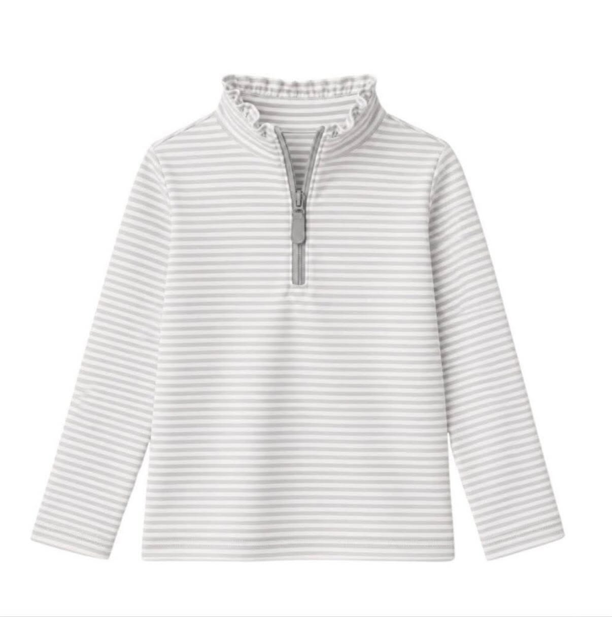 Long sleeves stripe ruffle zipper girls pullover