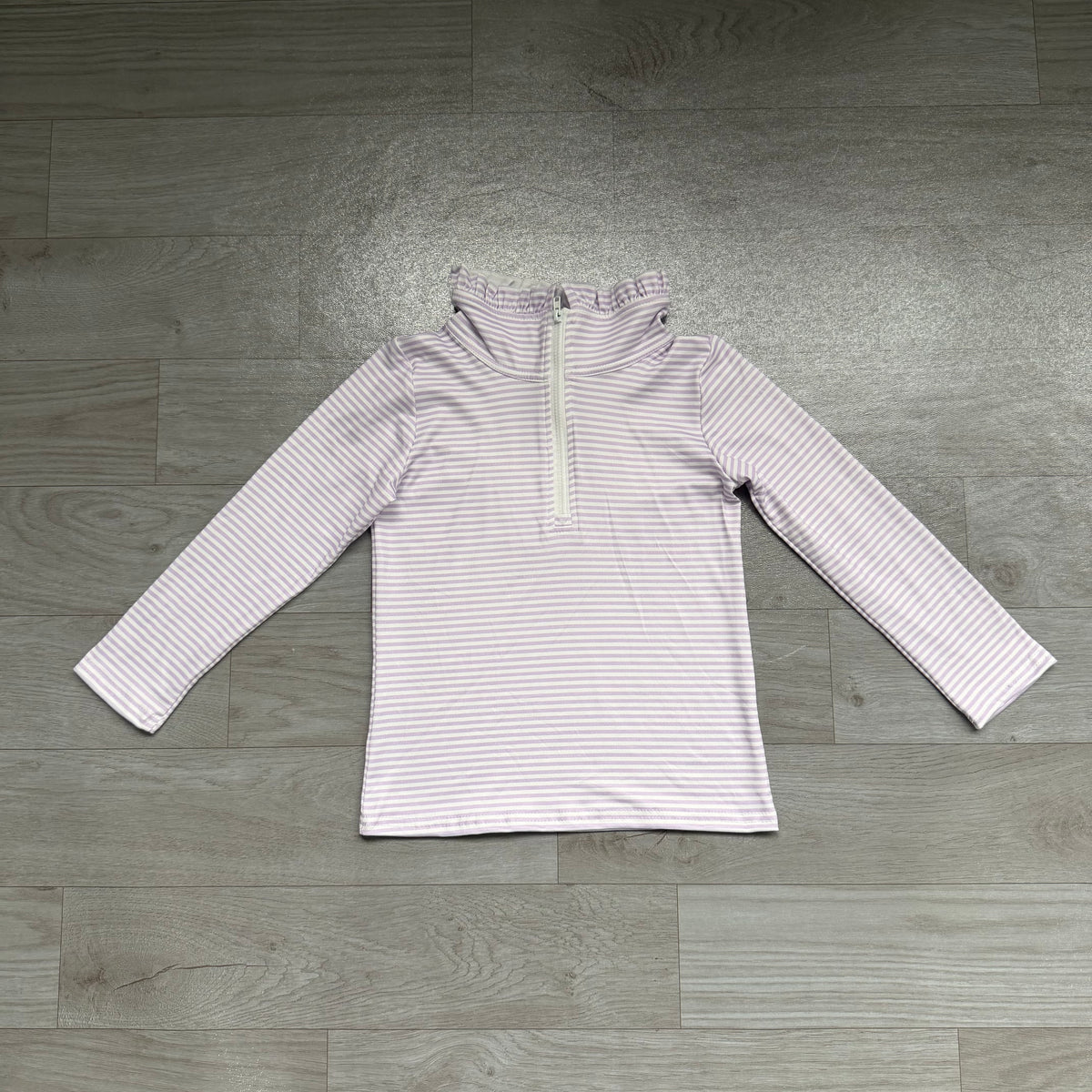 Long sleeves lavender stripe ruffle zipper girls pullover