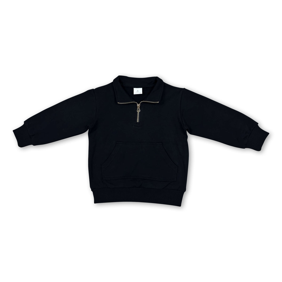 Long sleeves black pocket zipper girls sweatshirt pullover