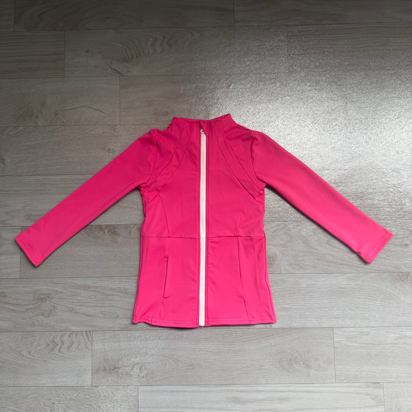 Long sleeves hot pink pocket zipper kids girls yoga top