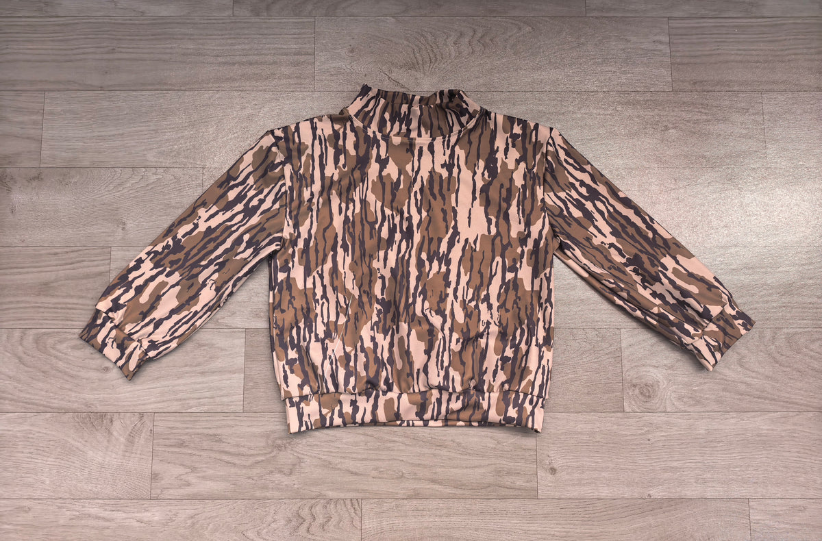 Long sleeves olive camo kids girls active top