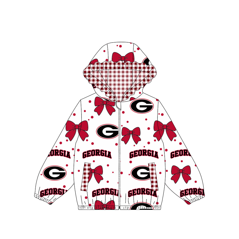 Long sleeves G red bow plaid kids girls team jacket